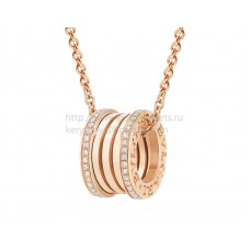 Bvlgari B.zero1 hanger met ketting in rosé goud met pave diamanten aan de randen