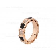 Bvlgari Medium Serpenti Viper 18k roségouden ring met onyxelementen en pave-diamanten