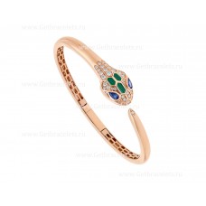 Bvlgari Serpenti 18K roségouden armband bezet met blauwe saffierogen, malachietelementen en pave-diamanten