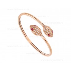 Bvlgari Serpenti 18K roségouden armband bezet met Rubellite-ogen en Pave-diamanten