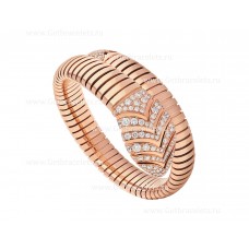 Bvlgari Serpenti Tubogas enkele spiraalarmband in 18K roségoud bezet met pavé-diamanten op de kop en de staart