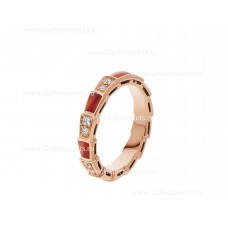 Bvlgari Kleine Serpenti Viper 18k roségouden ring met carneoolelementen en pave diamanten