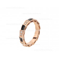 Bvlgari kleine Serpenti Viper 18k roségouden ring met onyxelementen en pave-diamanten