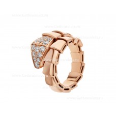 Bvlgari Serpenti Viper ring met één spoel in 18K roségoud met pave diamanten