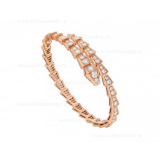 Bvlgari Serpenti Viper dunne armband met één spoel in 18K roségoud en volledige pave diamanten