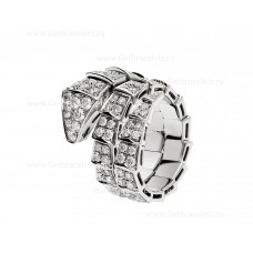 Bvlgari Serpenti Viper ring met twee spoelen in 18K witgoud met volledige pave diamanten