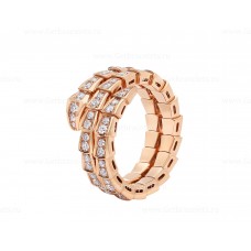 Bvlgari Serpenti Viper 18K roségouden ring met twee spoelen bezet met pave-diamanten