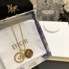 Christian Dior Initial CD Logo Verharde Diamanten Cirkel Witte MOP Ster Dubbele Hangers Geelgouden ketting