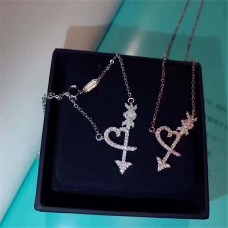 Tiffany Palomas Graffiti Hart Pijl Kristallen Hanger Ketting Zilver/Rose Goud