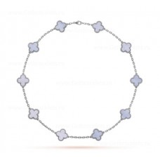 Van Cleef Arpels Magic Alhambra lange ketting 10 motief hanger witgoud chalcedoon