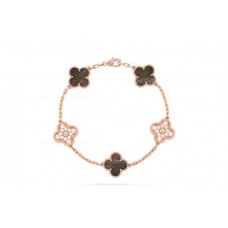 Van Cleef Arpels Alhambra Armband 5 motieven met diamanten en grijs parelmoer