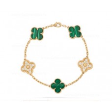 Van Cleef Arpels Alhambra Armband 5 motieven met diamanten en malachiet