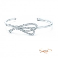 Tiffany Bow Cuff witgoud vergulde diamanten strik Sterling zilveren armband