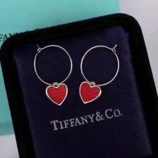 Tiffany Drop Oorbellen Loving Heart Charm Rood Leer Dubbelzijdig Draagset UK