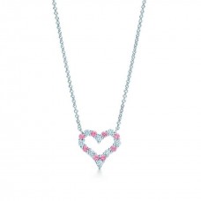 Tiffany hart hanger ketting roze saffieren diamanten