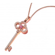 Tiffany Keys Mini Crown Key Charm Roze Kristal Rosé Gouden Diamanten Ketting Zilver