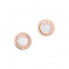 Tiffany Tiffany T witte parelmoer 18K Rose Gold cirkel oorbellen knop Stud Oorbellen