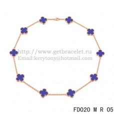 Van Cleef Arpels Alhambra Ketting Roze Goud 10 Motieven Lapis Steen Parelmoer 45cm