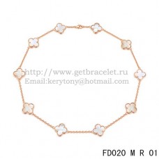 Van Cleef Arpels Alhambra Ketting Roze Goud 10 Motieven Wit Parelmoer 45cm