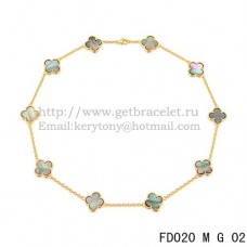 Van Cleef Arpels Alhambra Ketting Geel Goud 10 Motieven Grijs Parelmoer 45cm