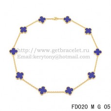 Van Cleef Arpels Alhambra Ketting Geel Goud 10 Motieven Lapis Steen Parelmoer 45cm