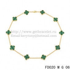 Van Cleef Arpels Alhambra Ketting Geel Goud 10 Motieven Malachiet Parelmoer 45cm