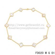 Van Cleef Arpels Alhambra Ketting Geel Goud 10 Motieven Wit Parelmoer 45cm