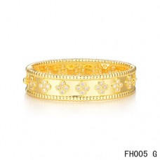 VAN CLEEF ARPELS PERLEE KLAVER ARMBAND GEEL GOUD MEDIUM MODEL