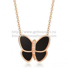 Van Cleef Arpels vliegende vlinder hanger ketting roze goud met zwarte onyx diamanten