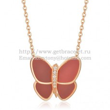 Van Cleef Arpels vliegende vlinder hanger ketting roze goud met rode onyx diamanten