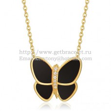 Van Cleef Arpels vliegende vlinder hanger ketting geel goud met zwarte onyx diamanten