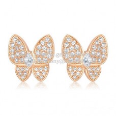 Van Cleef Arpels Flying Two Butterflies Oorbellen Roze Goud Met Pave Diamant