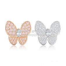 Van Cleef Arpels Flying Two Butterflies Oorbellen Roze Wit Goud Met Pave Diamant