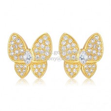 Van Cleef Arpels Flying Two Butterflies Oorbellen Geel Goud Met Pave Diamant