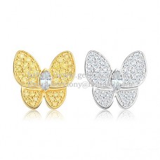 Van Cleef Arpels Flying Two Butterflies Oorbellen Geel Wit Goud Met Pave Diamant