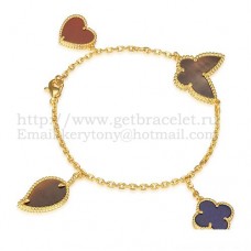Van Cleef Arpels Lucky Alhambra 4 Motieven Armband Geel Goud Met Steen Combinatie 002