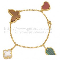 Van Cleef Arpels Lucky Alhambra 4 Motieven Armband Geel Goud Met Steen Combinatie 003