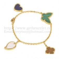 Van Cleef Arpels Lucky Alhambra 4 Motieven Armband Geel Goud Met Steen Combinatie 005