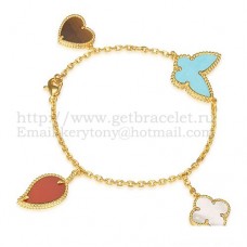 Van Cleef Arpels Lucky Alhambra 4 Motieven Armband Geel Goud Met Steen Combinatie 006