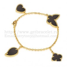 Van Cleef Arpels Lucky Alhambra 4 Motieven Armband Geel Goud Met Steen Combinatie 007