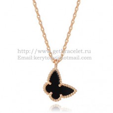 Van Cleef Arpels Lucky Alhambra Vlinderketting Roze Goud Met Zwarte Onyx Parelmoer