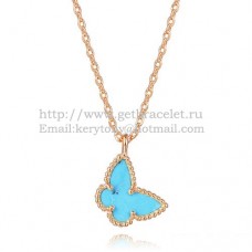Van Cleef Arpels Lucky Alhambra vlinderketting roze goud met turquoise parelmoer