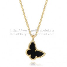 Van Cleef Arpels Lucky Alhambra Vlinderketting Geel Goud Met Zwarte Onyx Parelmoer