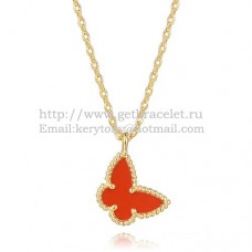 Van Cleef Arpels Lucky Alhambra Vlinderketting Geel Goud Met Carneool Parelmoer
