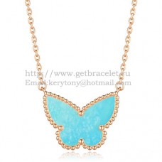 Van Cleef Arpels Lucky Alhambra vlinderhanger roze goud met turquoise parelmoer