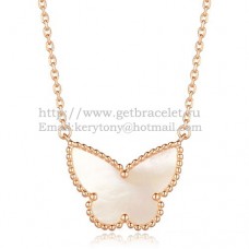 Van Cleef Arpels Lucky Alhambra Vlinderhanger Roze Goud Met Witte Parelmoer
