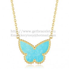 Van Cleef Arpels Lucky Alhambra vlinderhanger geel goud met turquoise parelmoer