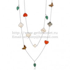Van Cleef Arpels Lucky Alhambra lange ketting witgoud 12 motieven steencombinatie
