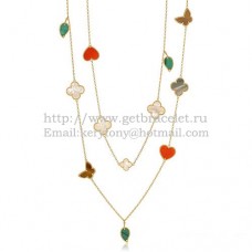 Van Cleef Arpels Lucky Alhambra lange ketting geel goud 12 motieven steencombinatie