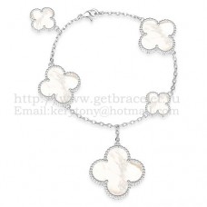 Van Cleef Arpels Magic Alhambra Armband 5 Motieven Witgoud met Witte Parelmoer